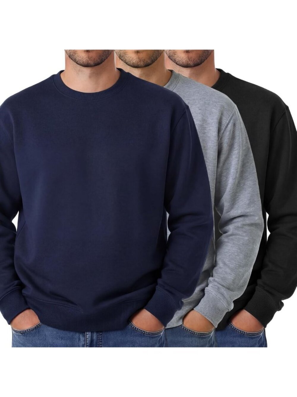 Cozy Men's Fleece Crewneck Sweatshirt - 3 Pack, Perfect for Layering & Comfort